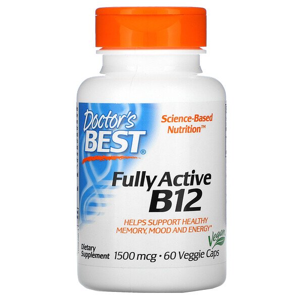 Doctor's Best, активный витамин B12, 1500 мкг, 60 вегетарианских капсул