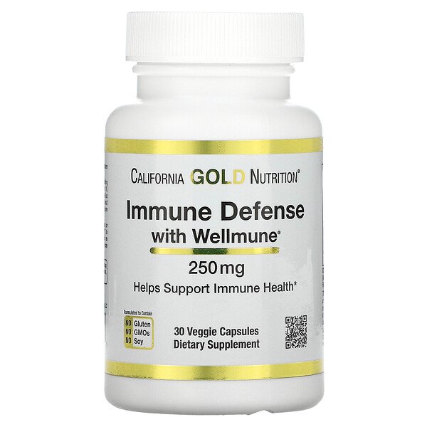 California Gold Nutrition, Immune Defense with Wellmune, бета-глюкан, 250 мг, 30 растительных капсул