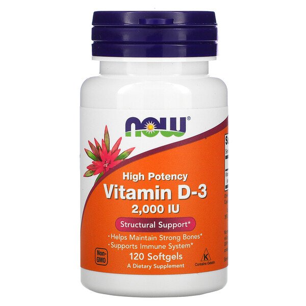 Now Foods, Высокоактивный витамин D3, 2000 МЕ, 120 мягких таблеток