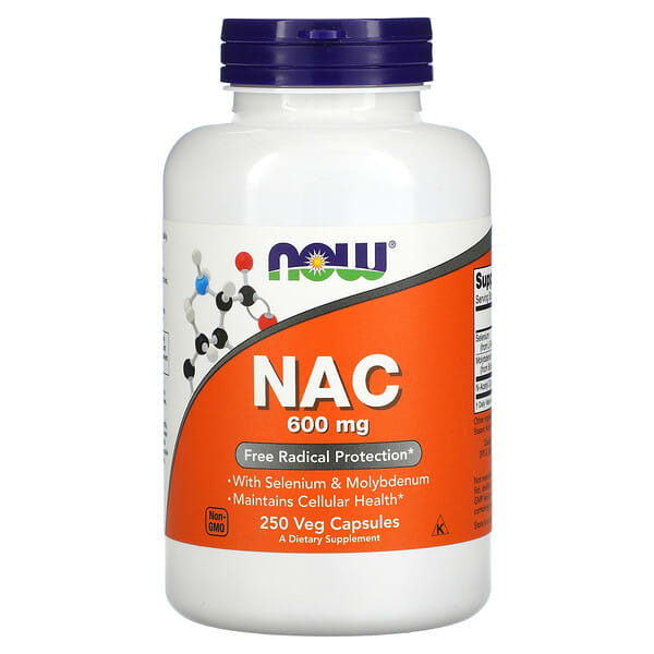 Now Foods, NAC (N-ацетилцистеин), 600 мг, 250 вегетарианских капсул